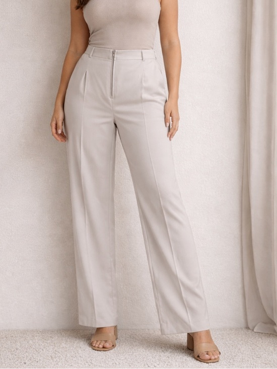 SHEIN Pants - SHEIN Beige High-Waist Wide Leg Trousers